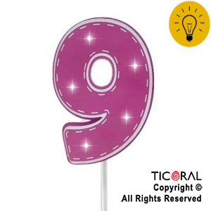 ADORNO PINCHE PARA TORTA LUMINOSO 3D NUMERO 9 ROSA x 1